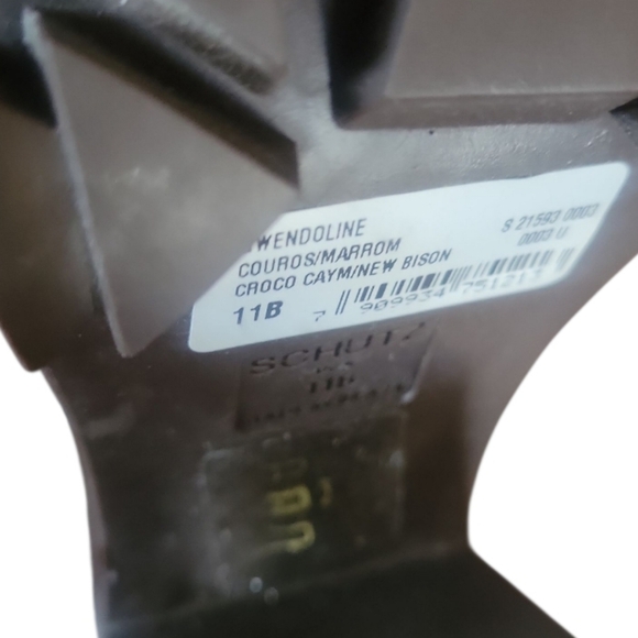 Schutz Gwendoline Dark Brown Mid Calf Faux Leather Croc-Embossed Heeled Boots 11 - Picture 7 of 8